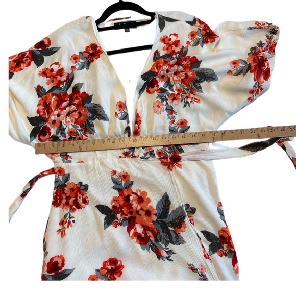 Lulu's Floral Kimono Lined Mini Wrap Dress Red Coral Cream Off White Size XL - Picture 7 of 7